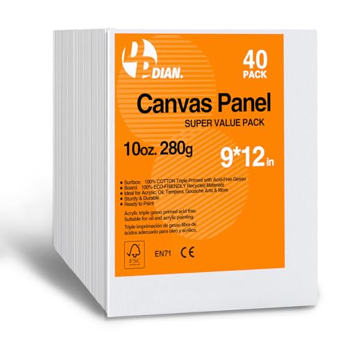 Canvas Boards for Painting 9x12 Inch, 40-Pack Bulk Canvas Value Pack - Art Supplies Blank Paint Canvas Panels for Kids, Adults, Acrylic, Oil, Watercolor, Tempera, Gouache