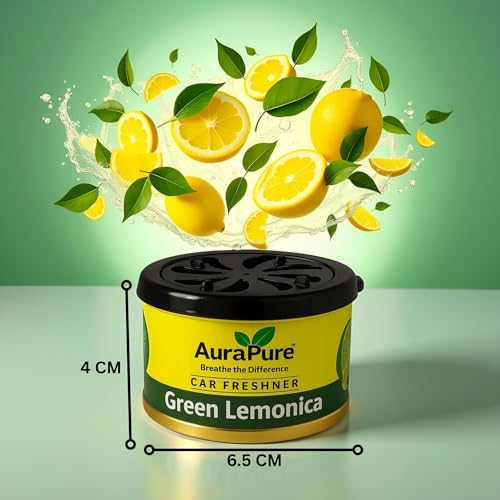 Image of Green Lemonica Car Perfume | Strong Gel Air Freshener for Car Dashboard & Interior | Long-Lasting Organic Fragrance | Odor Eliminator for Smoke, Food, Pets | 100g | Travel Friendly