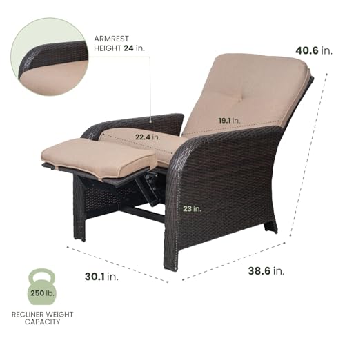 Hanover Strathmere Outdoor Recliner in Tan, Outdoor Recliner Chair for Porch, Deck, Pool, Lounge Chairs for Outside Seating