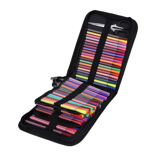 Ailgely Estojo de lona para lápis, 72/120 compartimentos, bolsa de armazenamento de grande capacidade, organizador para crianças, estudantes, entusiastas de arte (bolsa dobrável de 120 peças (preto)