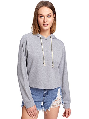 MAKEMECHIC Women's Casual Long Sleeve Pullover Hoodies Crop Tops Sweatshirt A Grey M