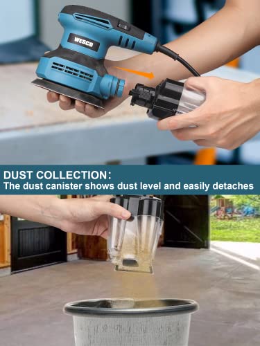 5" 3.0 Amp Corded Electric Random Orbital Sander, Cyclonic Dust Box, Soft Grip, Variable Speed 5000~12000 Opm, 12Pcs Sandpapers #TOP3