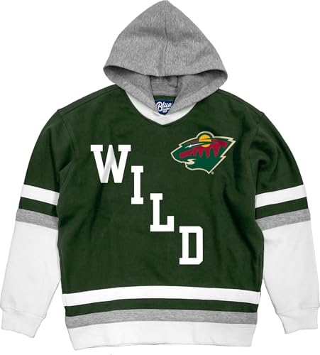 Blue 84 Minnesota Wild NHL Officially Licensed Hockey Hooded Sweatshirt Felt Embroidery, Medium Team Color