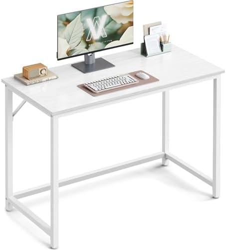 VASAGLE Escritorio, Mesa Oficina Pequeña y Estación Trabajo, Mesa para Teletrabajo, Estudio, Dormitorio, 50 x 100 x 76 cm, Estilo Moderno, Estructura Metal, Blanco Arce y Blanco Nube LWD041W44