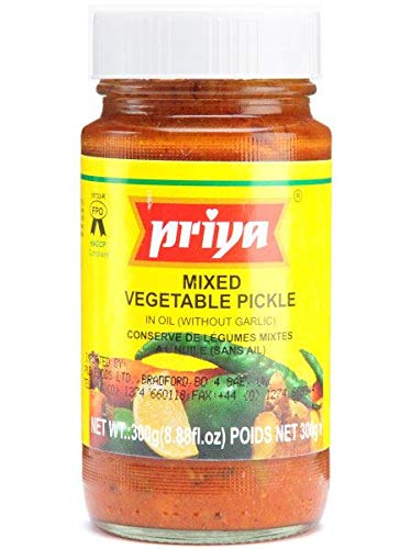 Priya Pepinillo de verduras mixtas (en aceite sin ajo) - 300 g - Paquete de 2