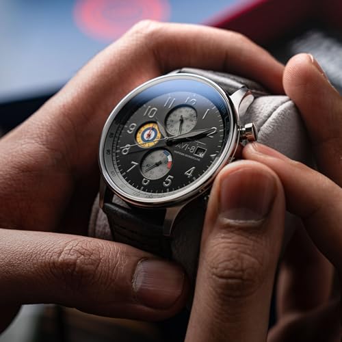 Image of AVI-8 Men's 43.5mm Hawker Hurricane Classic Chronograph Watch with Leather Strap AV-4011