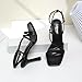 RIBONGZ Black Strappy Stiletto Kitten Heels Ankle Strap Sexy Heeled Sandals for Women Square Open Toe High Heels Wedding Bride Party Prom Dress Shoes 10.5