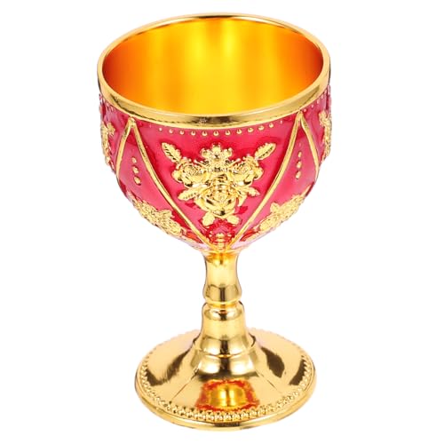 UKCOCO Taza De Licor Retro De Metal Estilo Europeo Relieve, Tamaño Compacto, Color Dorado y Rojo, Reutilizable y Multifunción Hogar y Camping, 1 Unidad