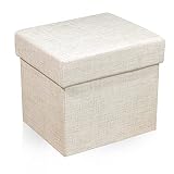 CAROLMADE Folding Storage Ottoman Linen Multipurpose Foot Rest Stool Toy Box for Bedroom and Living