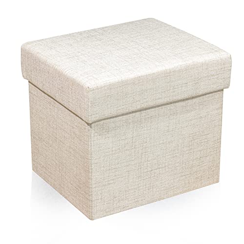 Carolmade Folding Storage Ottoman Linen Multipurpose Foot Rest Stool Toy Box For Bedroom And Living Room Beige, 14.9"X12.5"X13" #TOP3