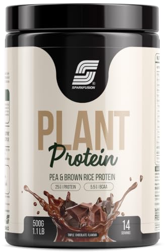 Image of Sparkfusion Plant Protein Powder| Isolated Pea & Brown Rice Protein|25 gm Protein & All Essential Amino Acids|Easy To Digest|For Active Lifestyle For Men & Women Triple Chocolate Flavour 500 gm