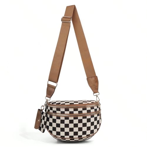 Checkered Bum Bags for Women Crossbody Purse Vintage Checkered Sling Bags Bum Purse