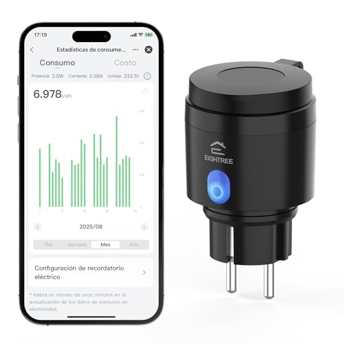 EIGHTREE Enchufe Inteligente WiFi Exterior 16A, Tomada Inteligente IP44 Impermeable, Enchufe WiFi con Control por Voz y App, Monitor de Energía y Temp...