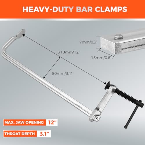 Image of HORUSDY 4-Pack 12-Inch Bar Clamp Set, Light Duty Drop Forged Steel F Clamps, Max 450 lb Load Capacity, Smooth Adjustment Strong Grip for Welding, Woodworking, Metalworking, DIY & Crafts