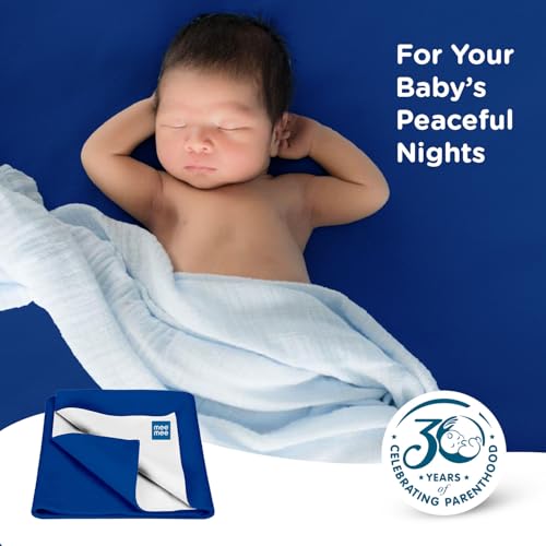 Image of Mee Mee Reusable Water Proof Cotton Bed Protector Sheet /Extra Absorbent Mat /Dry Sheets /Urine Sheet /Dry Mat (70CmX100Cm) (Medium, Cyan Blue)