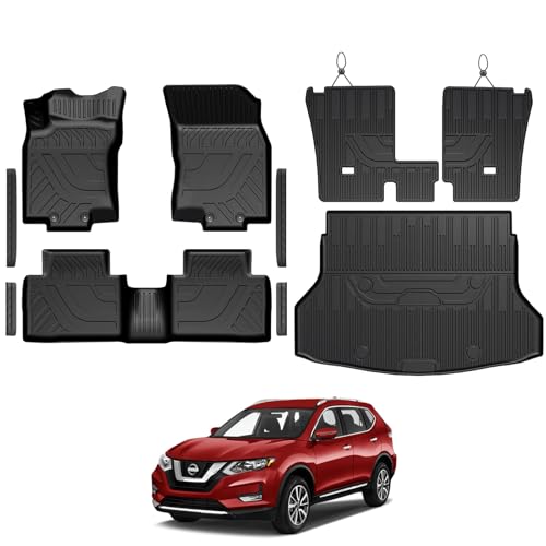 GALVAGNITE Floor Mats for Nissan Rogue 2014-2020 All Weather Floor Mats Trunk Cargo Liner and Door Sill Guards Accessories Full Coverage Set (Not for Sport)