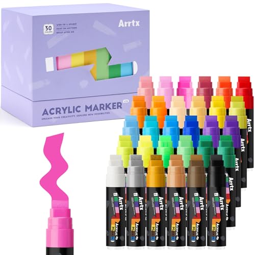 Arrtx ポスターマーカー 30色 15mm幅のペン先 ジャンボアクリルマーカーセット 防水 永久的なペイントペン ロックペインティング ポスター セラミックス ファブリック アウトドアペインティング用