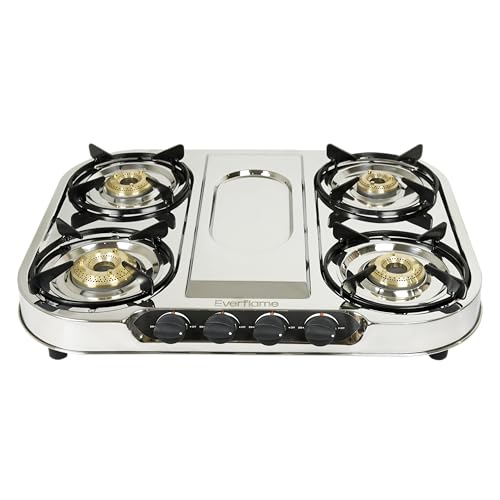 Image of Everflame Swift 4 Burner Gas Stove | Stainless Steel Body | Burners | Gas Saver Technology | Manual Ignition | 360 Brass Nozzle | 2 Years Manufacturer Warranty