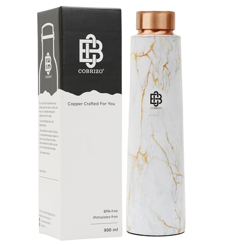 Image of 100% Pure Copper Abstract Designer Water Bottle with Ayurvedic Benefits Rustproof & Leakproof Copper Bottle for Home School Gym Travel Bottle Drinkware & Storage Purpose 900 ml