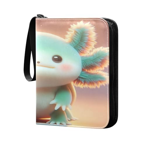 Exnundod Sport Card Binder Cute Cartoon 3d Axolotl 4 Pocket Trading Card Binder PU Leather Card Collection 400 Cards Organizer Trading Card Albums for Sports Game Card