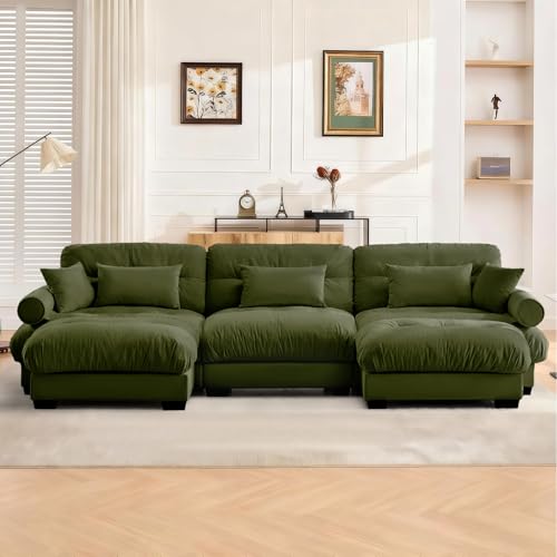 Image of SoarFlash Sectional Sofa Couch, U Shaped Modern Sofa with Solid Wood Legs, Couches Sofas for Living Room Apartment, Comfortable Small Couches for Apartment, Green