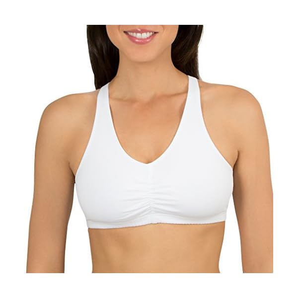 Fruit of the Loom womens Adjustable Shirred Front Racerback Sports Bra, Neon Pink Heather/White/Grey - 3-pack, 38 US