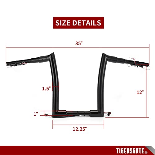 Tigersgate Pre-Wired 12" Rise Road King Handlebars 1 1/2" Fat Ape Hangers Designed For 2015-2022 Harley Road King, Road King Classic & 2017-Later Road King Special Models, Black #TOP1