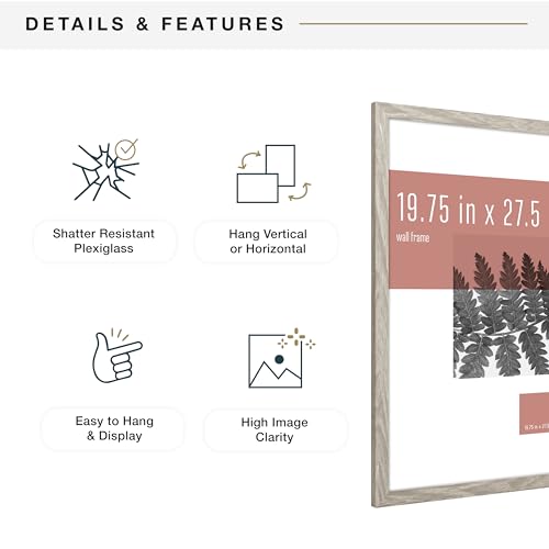 MCS Studio Gallery 19.75x27.5 Poster Frame Grey Woodgrain, Vertical & Horizontal Wall Hanging Large Picture Frame for Photos, Posters & Art Prints (1-Pack)