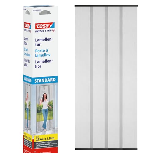 tesa Insect Stop Cortinas STANDARD para Puertas, Mosquitera de 4 Piezas con Cinta Adhesiva de Gancho y Bucle, Sin Necesidad de Taladrar, Gris Antracita, 95 cm x 220 cm