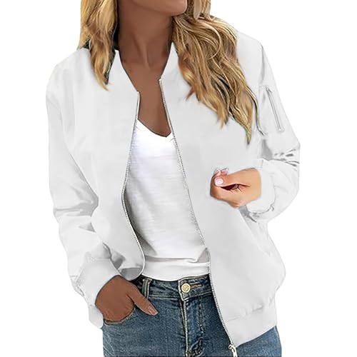 APRDFEU Tomboy Clothes for Women Windbreaker with Pockets Casual Coat Zip Up Outerwear Fall Outfits for Women 2025 White