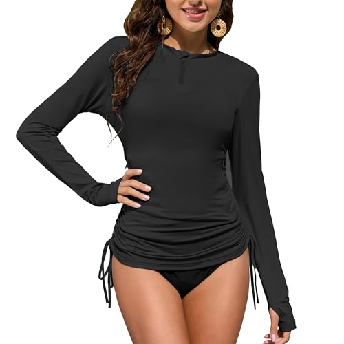 ZAFUL Outdoor Shirt UV Protection Quick Dry Zip Side Pockets Drawstring Hem Waist Pleats Breathable Long Sleeve Shirt Black S