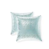 Picture of Xinrjojo Pack of 2, Shiny Cushion, Decorative Pillow Covers, Soft Square Throw Pillow Covers, Solid Color Cushion Covers, Pillow Cases for Sofa Bedroom Car 22 x 22 Inch (Silver- Lake Blue)