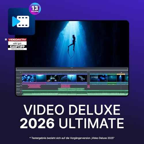 MAGIX Video deluxe Ultimate 2026 - Videobearbeitung für alle | Videobearbeitungsprogramm | Videoschnittprogramm | für Windows 10/11 PC | 1 Download Lizenz für 2 Geräte MAGIX Video deluxe Ultimate 2026 - Videobearbeitung für alle | Videobearbeitungsprogramm | Videoschnittprogramm | für Windows 10/11 PC | 1 Download Lizenz für 2 Geräte
