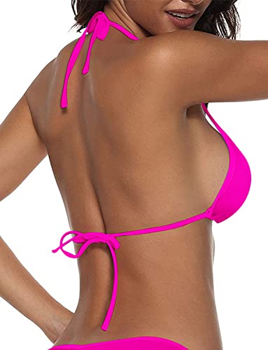 Image of Suvimuga Women's Triangle Bikini Top Push up Padded Halter String Bathing Suits Top
