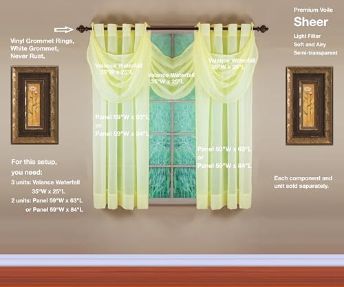 Image of Today's Curtain, Emelia Grommet Sheer Panel 63 inch Yellow, 59 inch W x 63 inch L