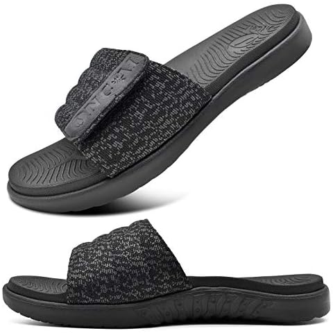 ONCAI Mens Slide Sandals Open Toe Athletic Adjustable Straps Orthotic Plantar Fasciitis Sport Sandals with Soft Cushion Arch Support Footbed Black Size 8 Cover