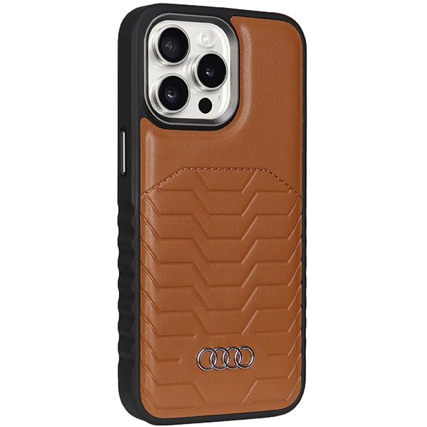Audi Étui en Cuir synthétique pour iPhone 15 Pro 6,1" Marron Rigide AU-TPUPCMIP15P-GT/D3-BN