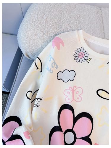 Verdusa Girl's Cute Graphic Sweatshirt Crew Neck Long Sleeve Drop Shoulder Loose Pullovers3
