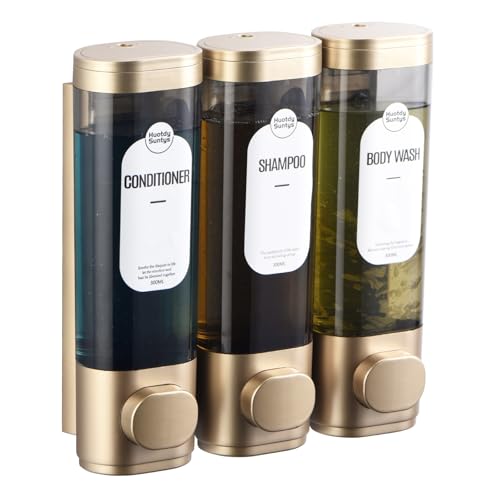 Shampoo and Conditioner Dispenser, Refillabe Shower Soap Dispensers 3 Chamber
