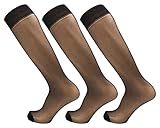 3-Pack Mens Over the Calf Sheer Nylon Spandex Dress Socks (Black & Black Toe)