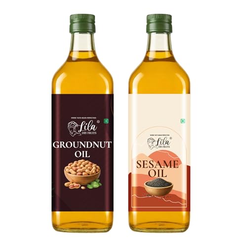 Image of LILA DRY FRUITS South Indian Special Oil Combo (1L) Pure Sesame Oil 500 ML & Groundnut Oil 500 ML | Traditional Cooking Oils for Tempering, Chutneys & Authentic Recipes Pure Unrefined Cold Pressed Oil