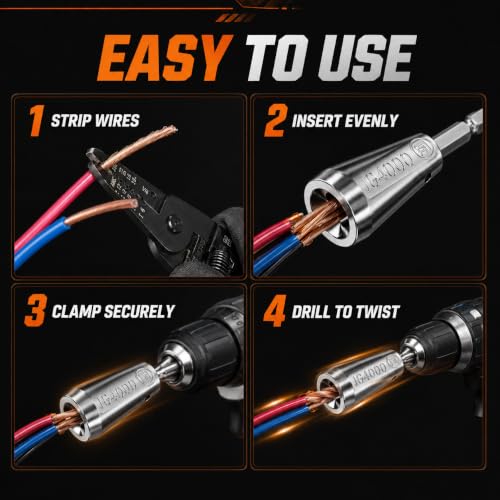 Image of Wire Twister Tool for Drill, 2026 Upgraded 40Cr Steel Wire Connector Twisting Tool with Observation Port, 6 mm Hex Shank for 9-22 AWG / 1.5-6 mm Wires, 2 Pack