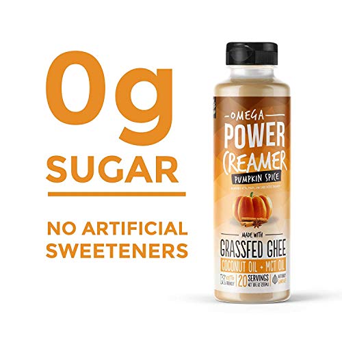 Omega PowerCreamer - Pumpkin Spice Keto Coffee Creamer - Grass-fed Ghee, MCT Oil, Organic Coconut Oil, Stevia Powder | Liquid Blend | Supports Weight Loss & Energy | Low Carb, Sugar Free (20 Servings)