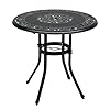 VINGLI 32 Inch Outdoor Patio Table with Umbrella Hole Cast Aluminum Round Patio Dining Table Bistro Table for Backyard Garden Patio Porch Black