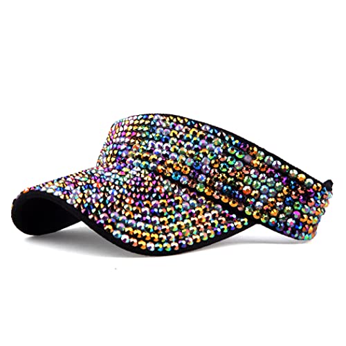 Image of Gudessly Shiny Rhinestones Sport Sun Visor Adjustable Summer Cap Visor Caps for Women Men