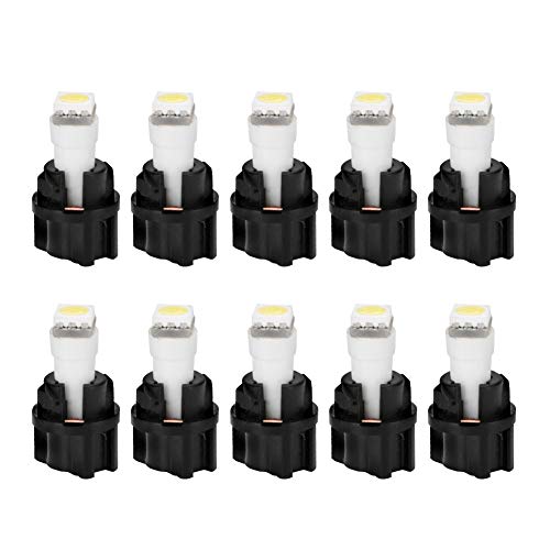 YITAMOTOR 10 Pack White T5 Wedge 73 74 LED 5050 Chipsets 1-SMD Instrument Panel Gauge Cluster Dashboard LED Light Bulbs & 10 Twist Lock Socket
