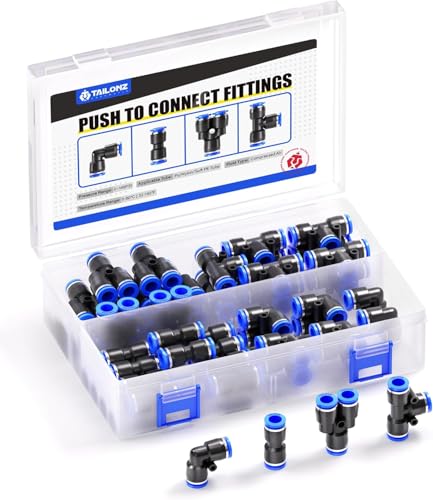 TAILONZ 1/4" Push to Connect Fitting Splitters+Elbows+Tees+Straight 60Pcs