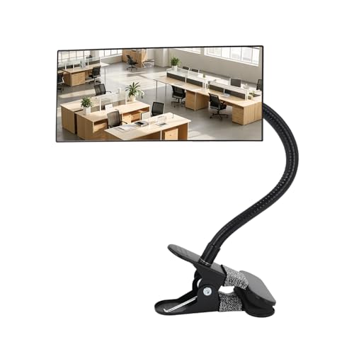 StartFine Clip On/Stick-On Office Desk Mirror for Personal Safety Desk Rear View Monitor Computer Cubicle Cabinet Workstation Security Gooseneck Mirror Black (6.69\"x2.95\" 1 Framed)