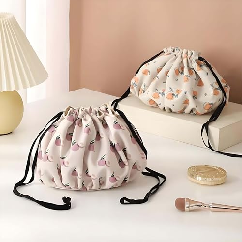 Large Capacity Drawstring Makeup Bag - Lightweight Cosmetic Organizer with Multiple Inner Pockets, Travel Toiletry Pouch for Women & Beauty Lovers (Portable, Effortless Storage)(Peach Pink) 5
