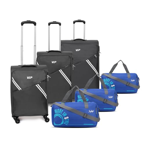 Image of VIP Verona - S03 Set of 3 (Cabin+Medium+Large) Trolley Bag, Cm | TSA | 2 Wheels | 3 Year International Warranty | Grey & Three Blue Skybags Duffle Bags